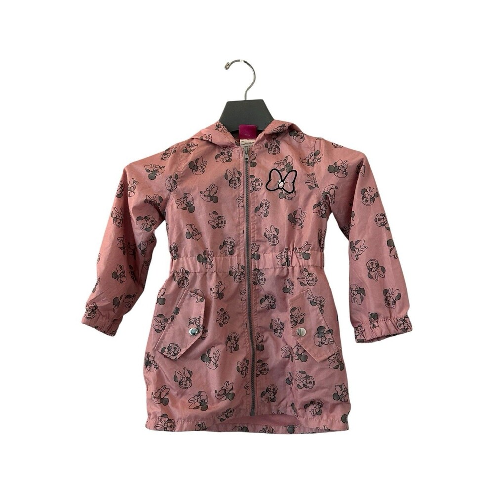 VGC Disney JR Minnie Mouse Rain Coat Pink with Ears and gray graphic print 4T